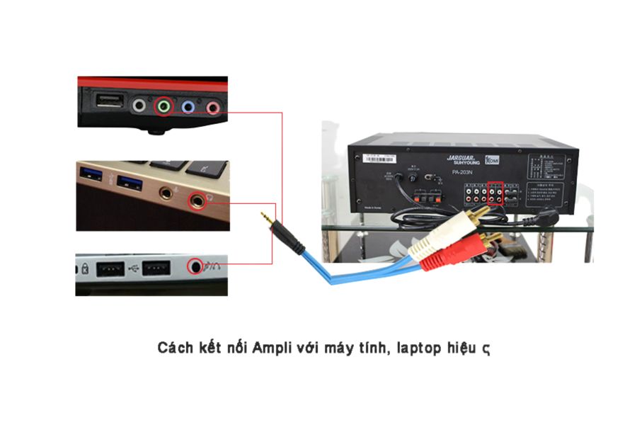 Cách kết nối amply với laptop, máy vi tính